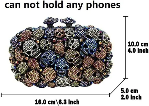 Miniatura 6 de Boutique De FGG Bolso de mano de cristal de calavera para mujer, bolso de mano de noche con diamantes de imitación, para fiesta, graduación
