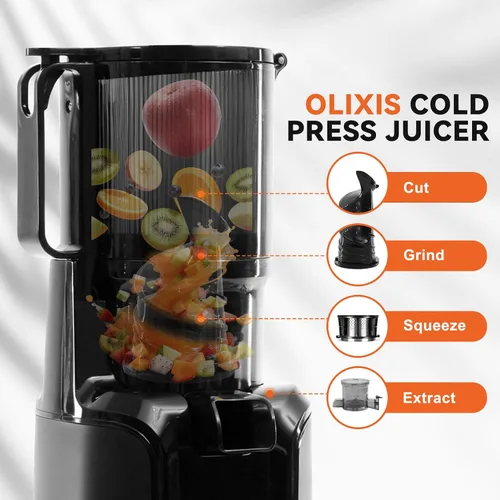 Miniatura 4 de OLIXIS Exprimidor de prensa en frío, máquinas exprimidoras con canal de alimentación ancho, alto rendimiento de jugo y fácil de limpiar