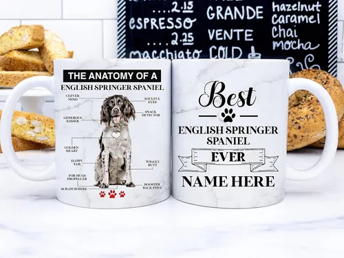 Miniatura 3 de PREZZY Taza de café de Springer Spaniel inglés personalizada para hombres, mujeres, amantes de los perros, nombre personalizado, letras vintage
