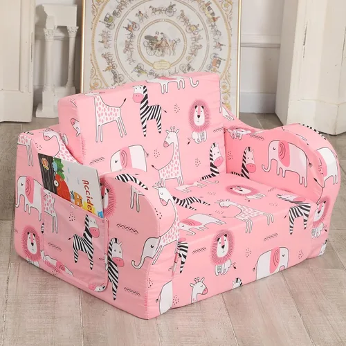 Miniatura 2 de MOMCAYWEX Sofá para niños, sofá de espuma abatible 2 en 1, silla plegable suave para jugar, color rosa