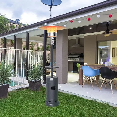 Miniatura 2 de COSTWAY - Calentador de patio de 50,000 BTU con propano, con estante para bebidas en la mesa, ruedas, sistema de encendido simple y depósito