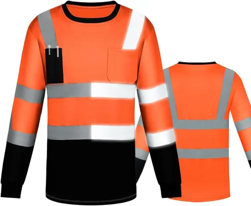Camisa de alta visibilidad, camisas de manga larga de alta visibilidad para hombres y mujeres, camiseta reflectante de construcción