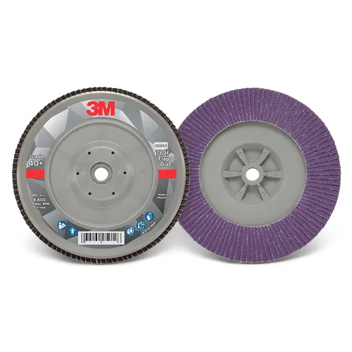 Miniatura 39 de 3M Disco de Solapa 769F, Tipo 27, 80+, 4-1/2 in x 7/8 in, Abrasivo de Alto Rendimiento, Disco de Rectificado y Acabado de Grano Cerámico