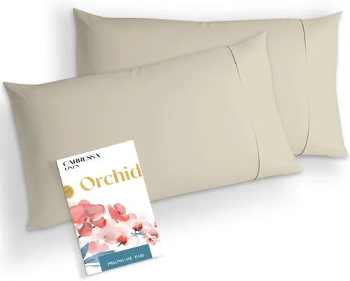 Carressa Linen Juego de 2 fundas de almohada estándar 100% algodón egipcio, de la serie 1000, fundas de almohada de lujo de la colección Orquídeas,