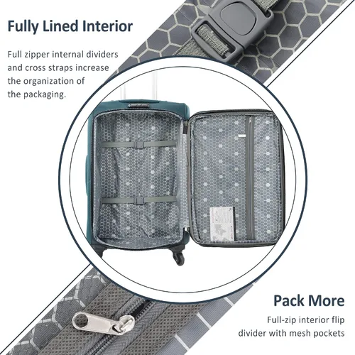Miniatura 3 de Voohek Softside - Juego de 3 piezas expandible para maleta, equipaje ligero y ligero, Verde, Softside - Maleta extensible de 3 piezas, maleta