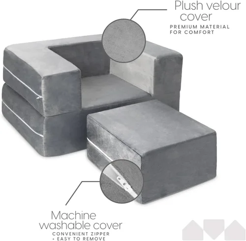 Miniatura 5 de Milliard Sofá para Niños - Sofá Modular para Niños Pequeños y Bebés, Muebles de Sala de Juegos/Dormitorio (Gris Pequeño)
