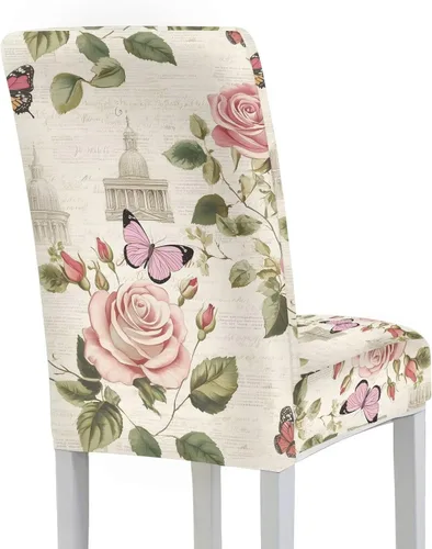 Miniatura 4 de Rnyleeg Red Rose Butterfly Chair Covers for Living Room No Arms Stretch Dining Chair Covers Set of 6 Soft Washable Kitchen Chair Protector Cover