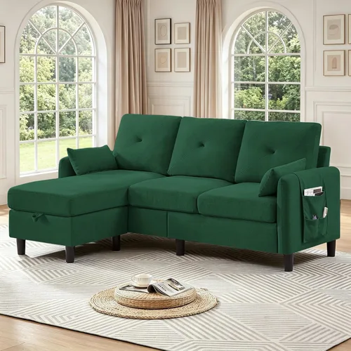 Miniatura 8 de Sofás Seccionales Convertibles de 77", Sofá en Forma de L de 3 Asientos con Chaise de Almacenamiento y Almohadas Removibles, Sofá Pequeño de Tela