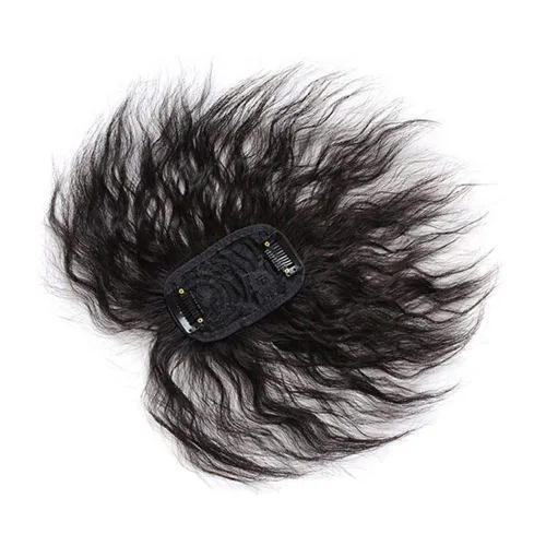 Miniatura 3 de Postizo rizado de aspecto natural esponjoso con clip de cabello humano con flequillo, peluca de repuesto para cabello fino, 279.5 in, 6.7 in