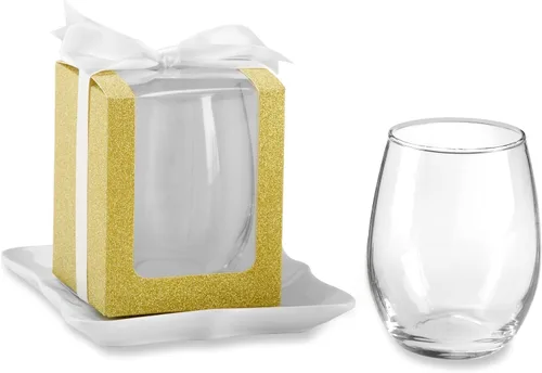 Kate Aspen, Caja de regalo dorada brillante, regalo o recuerdo de fiesta, puede contener copas de vino sin tallo de 9 onzas (juego de 12)