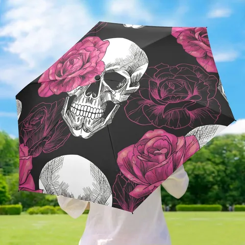 Miniatura 6 de Sombrilla de viaje plegable compacta con protección UV para 99% de protección UV, resistente al viento, a prueba de lluvia, pequeña luz a la moda
