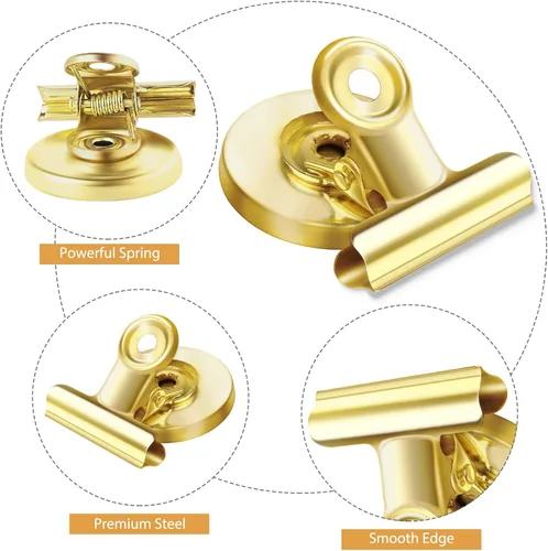 Miniatura 3 de Paquete de 8 imanes para refrigerador, clips magnéticos para refrigerador, clips magnéticos resistentes, perfectos para refrigerador, pizarra, Dorado