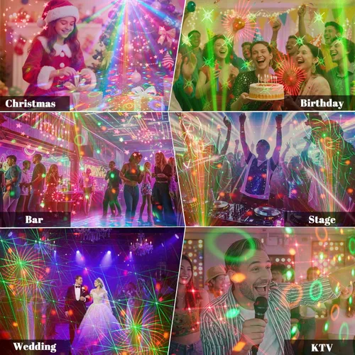 Miniatura 7 de Luces de fiesta de bola de discoteca 3 en 1, luz estroboscópica de DJ activada por sonido con 60 patrones, proyector LED alimentado por USB