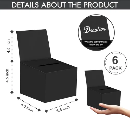 Miniatura 2 de Paquete de 6 cajas de sugerencias para rifas con ranura, cajas de cartón de 6.5 x 4.5 x 4.5 pulgadas con ranura para boletos y cabecera extraíble