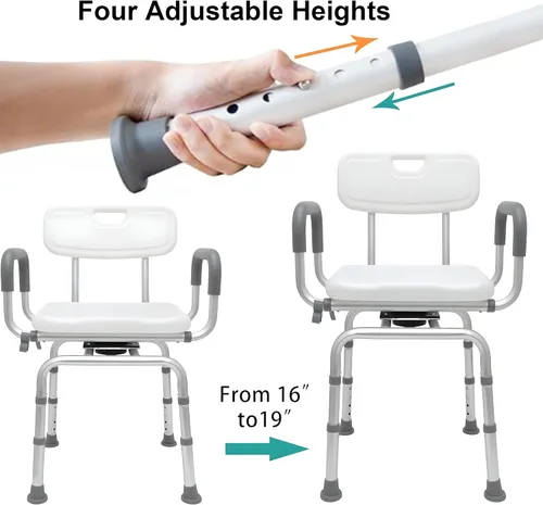 Miniatura 4 de PETKABOO Silla de ducha giratoria de 360 grados, asiento portátil con reposabrazos y respaldo, asiento de altura ajustable para bañera (blanco 1)