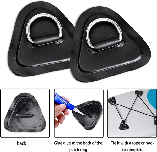 Miniatura 4 de TOBWOLF 6 Pack 3.54" / 9cm Stainless Steel D-Ring Patch for Inflatable Boat Kayak Dinghy SUP, Triangular D-Ring PVC Patch Stand-Up Paddleboard Canoe