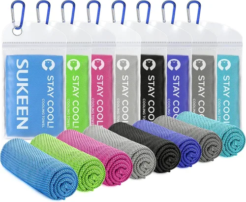 Sukeen Paquete de 8 toallas de enfriamiento (40 x 12 pulgadas), envolturas refrescantes para el cuello, toalla de hielo para climas cálidos, toalla