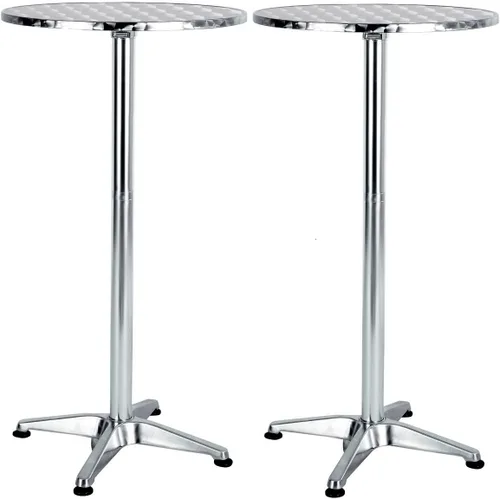 BTEXPERT Juego de 2, Mesa redonda de aluminio para interiores y exteriores de 23.75" de altura de barra de restaurante de 44" de altura fija,