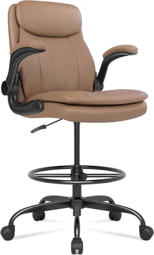 Silla de Dibujo de Cuero Misolant, Silla de Oficina Alta para Escritorio de Pie, Silla Ejecutiva de Oficina Alta con Altura Ajustable y Reposabrazos