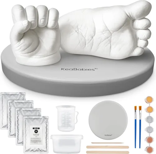 KeaBabies Kit de Moldeado para Bebé de Manos y Pies - Kit de Moldeado de Manos 3D para Recién Nacidos y Elegante Base de Madera, Moldes de Pies Gris