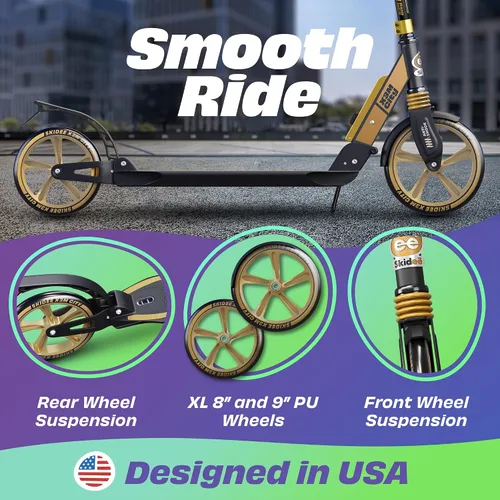 Miniatura 2 de SKIDEE Patinete para Adultos y Adolescentes, Altura Ajustable, Plegable, Ruedas Grandes, Ligero, Duradero, Suspensión Anti-Golpes, Hasta 220 Libras