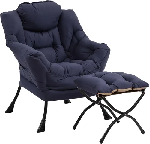 Miniatura 25 de Furlide Silla Perezosa Moderna con Reposapiés Plegable, Sillón de Descanso y Cómoda Silla de Lectura (Negro)