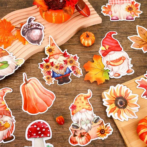 Miniatura 4 de Whaline 16 imanes de gnomo de otoño para refrigerador, calcomanías de imanes de nevera de otoño, hojas de arce, calabazas, forma de gnomo