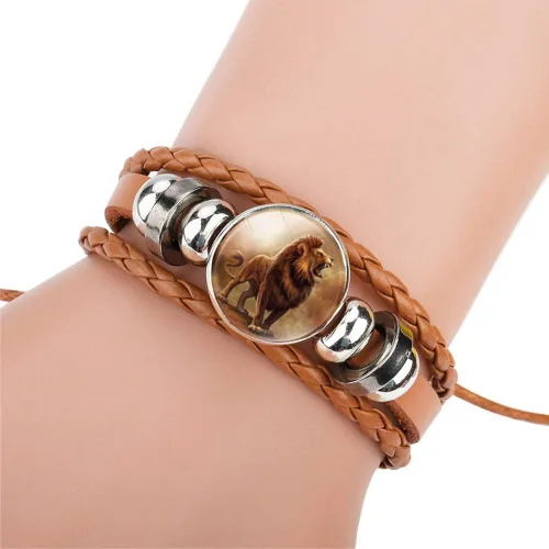 Miniatura 2 de Pulsera ajustable de cuero trenzado de león, pulseras de abalorios, gran regalo para mujer