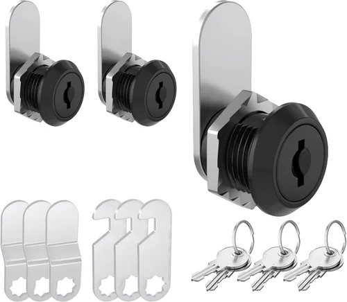 Miniatura 13 de Paquete de 2 cerraduras de gabinete, cerradura de leva de 1-1/8 pulgadas con llave maestra, cerradura de buzón segura para cajón, buzón, caja