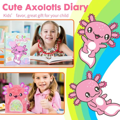 Miniatura 3 de Diario de ajolote para niñas con cerradura, juguetes de ajolote de felpa, regalo para niñas adolescentes, cuaderno de escritura para niños, regalos