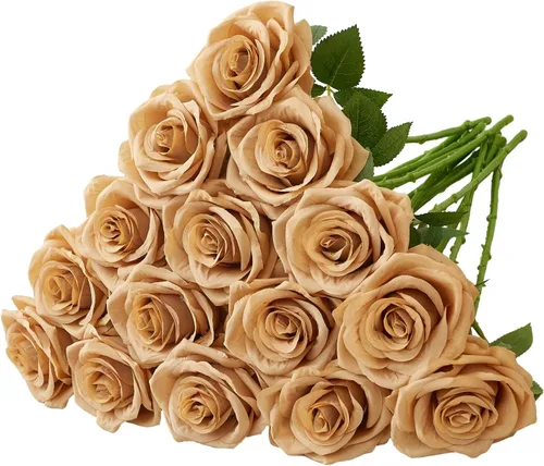 Miniatura 34 de Carlita's Blooms 15 piezas Rosas Falsas Flores Artificiales de Seda Flor Rosa Falsa Tallos Largos Ramo para Arreglo Centro de Mesa de Boda Fiesta