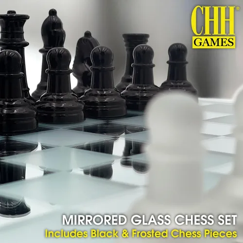 Miniatura 2 de Juego de ajedrez de vidrio esmerilado negro de vanguardia con tablero de espejo