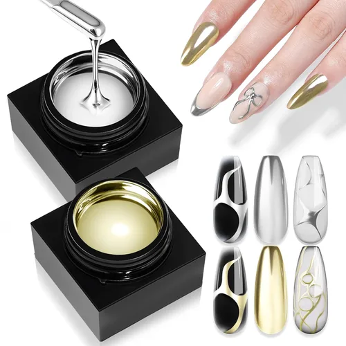 SAVILAND Juego de esmaltes de uñas de gel metálico: esmalte de gel cromado plateado y dorado, pintura de metal 3D, esmalte de uñas de espejo para