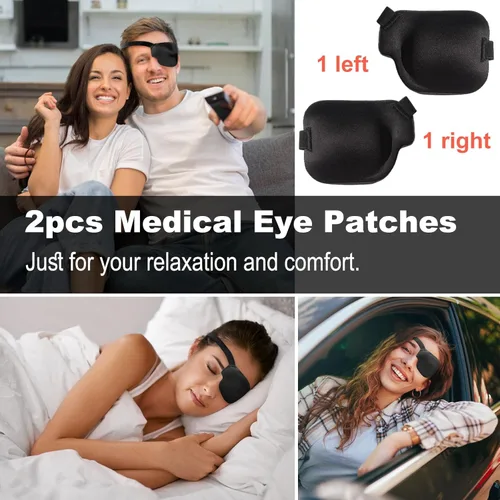 Miniatura 6 de 2 parches para ojos 3D para adultos, parche médico ajustable para ojos perezosos, negro grande (izquierdo y derecho)