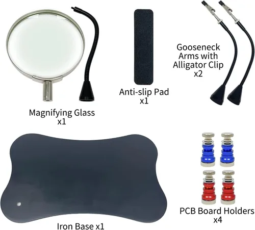 Miniatura 6 de Sutekus Manos de ayuda para soldar soporte para placa de circuito PCB con lupa de 2.5X para reparación electrónica, joyería, manualidades