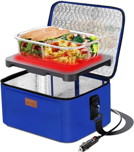 Aotto Horno Portátil Fiambrera Eléctrica Calentador de Alimentos - 12V/24V 2 en 1 Calentador de Alimentos para Coche, Fiambrera Térmica para Azul