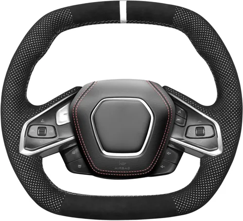 Miniatura 6 de MEWANT Funda para volante de automóvil de piel auténtica y gamuza cosida a mano para Chevrolet Stingray Z06 Corvette (C8) 2020-2022