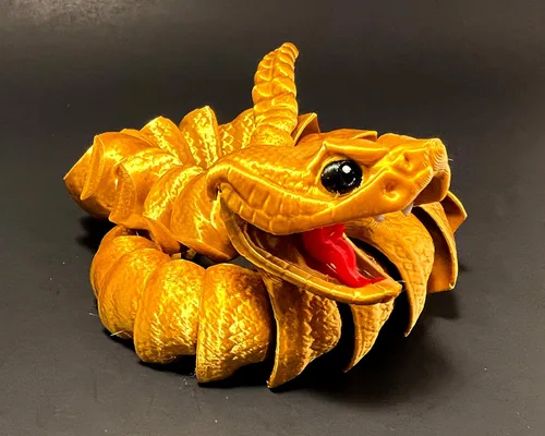 Miniatura 5 de Serpiente de cascabel articulada impresa en 3D sonajero serpiente sensorial con cola de traqueteo (pequeño, bronce)