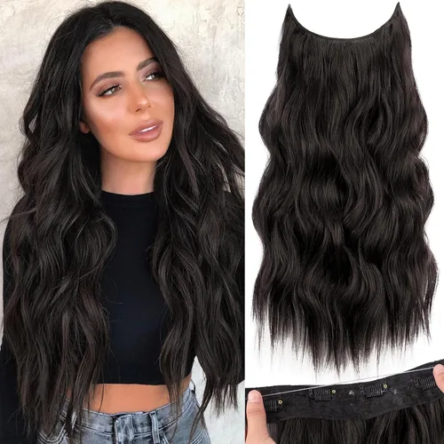 Miniatura 69 de KooKaStyle - Extensiones de cabello con hilo invisible, diadema transparente, ajustables, 4 clips fijadores, cabello largo y ondulado de 12