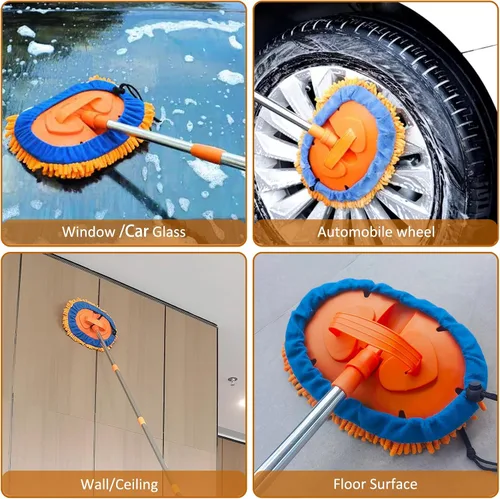 Miniatura 5 de Limpiador de pared, máx. 13 pies + trapeador de pared con mango largo, trapeador de polvo de techo con poste de extensión de codo de 15° que ahorra