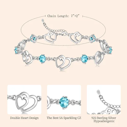 Miniatura 4 de Bracelets for Women 925 Sterling Silver Love Heart Bracelet Charms Bracelet Trendy Dainty Gift for Ladies Wife Bride Sister Friend Anniversary