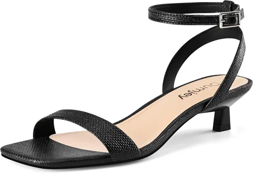 Miniatura 14 de Sandalias de tacón de gatito para mujer, con correa al tobillo, sandalias de tacón cuadrado con punta abierta, zapatos de fiesta de boda