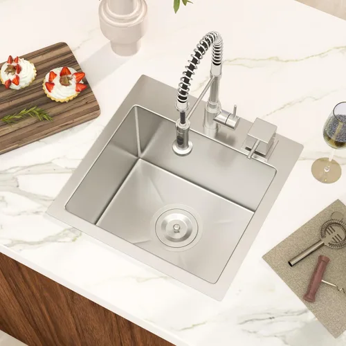 Miniatura 11 de Black Bar Sink Drop in 13x15 Inch Topmount Single Bowl Kitchen Sink Handmade T304 Stainless Steel Wet Bar Sink Outdoor RV Handmade Small Prep Sink