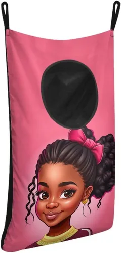 Miniatura 2 de Cesto de lavandería para colgar sobre la puerta de las niñas negras africanas, cesta de lavandería para mujeres afroamericanas, cesta para ahorrar