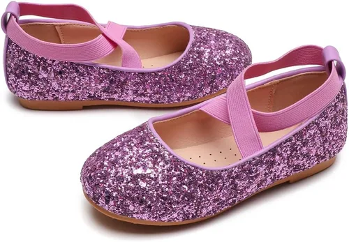 Miniatura 5 de YIBLBOX Zapatos planos de ballet con purpurina para niña, bailarina, Mary Jane, princesa, vestido de boda, zapatos de vestir brillantes
