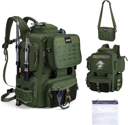 Miniatura 11 de Mochila de pesca Goture, mochila de equipo de pesca resistente al agua de 900D con soportes para cañas, bolsa de equipo de pesca de gran Rosa