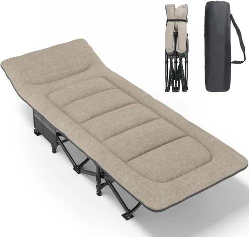 Miniatura 8 de ATORPOK Catre de camping para adultos con cojín y almohada, cama plegable portátil para dormir, catre ligero para tienda con bolsa de transporte que