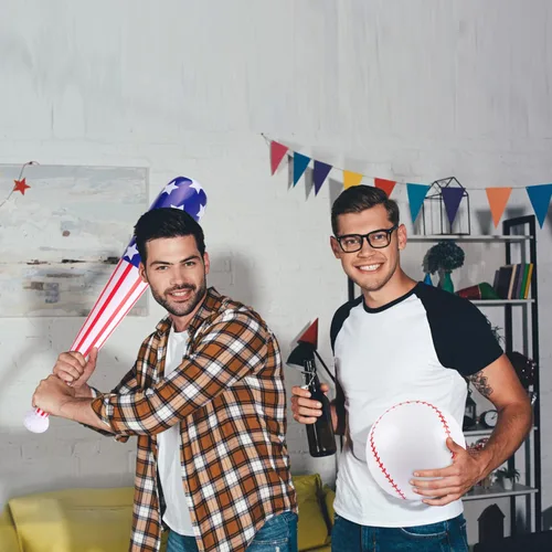 Miniatura 7 de EVERMARKET 2 unidades de bate inflable de béisbol y béisbol con bandera estadounidense, pelota de playa, regalos de fiesta temática deportiva