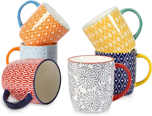 Miniatura 11 de Selamica Juego de 4 tazas de café de 10 onzas, tazas de café pequeñas de cerámica con asa, taza de café para capuchino latte cacao, té con leche