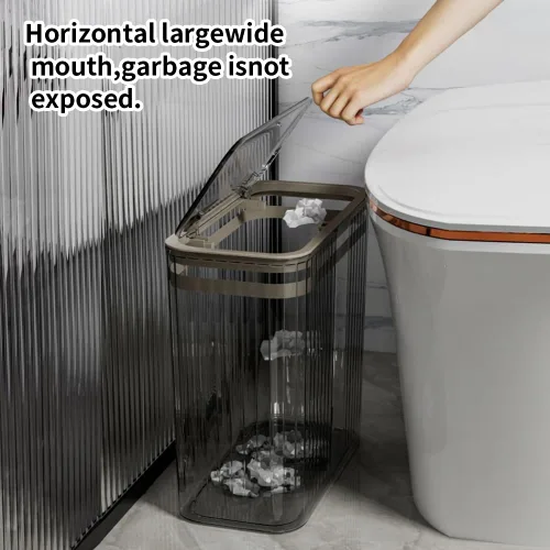 Miniatura 6 de Bote de basura transparente, cubos de basura de baño con tapas, bote de basura de 3.5 galones para dormitorio, oficina, cesta de basura delgada